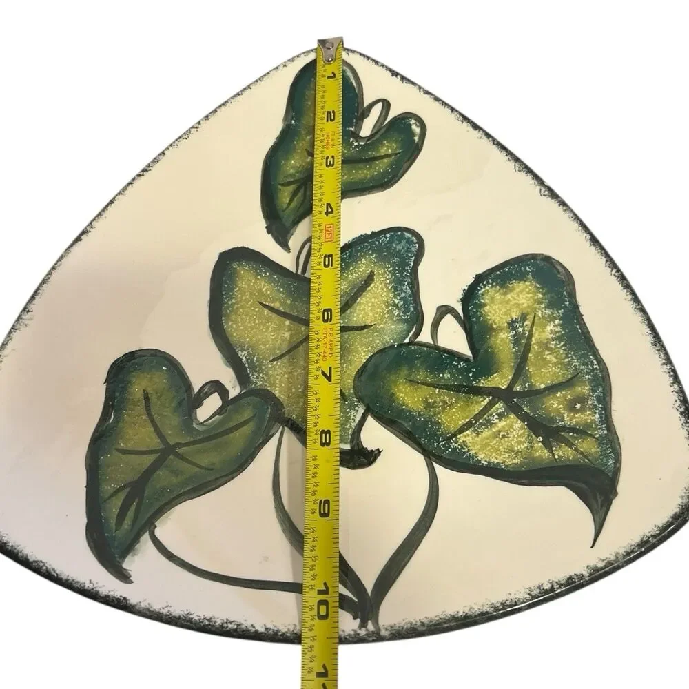 Vintage Ceramic Trinket Dish Triangle Ivy Plate Holland Mold Signed 1973 Decor